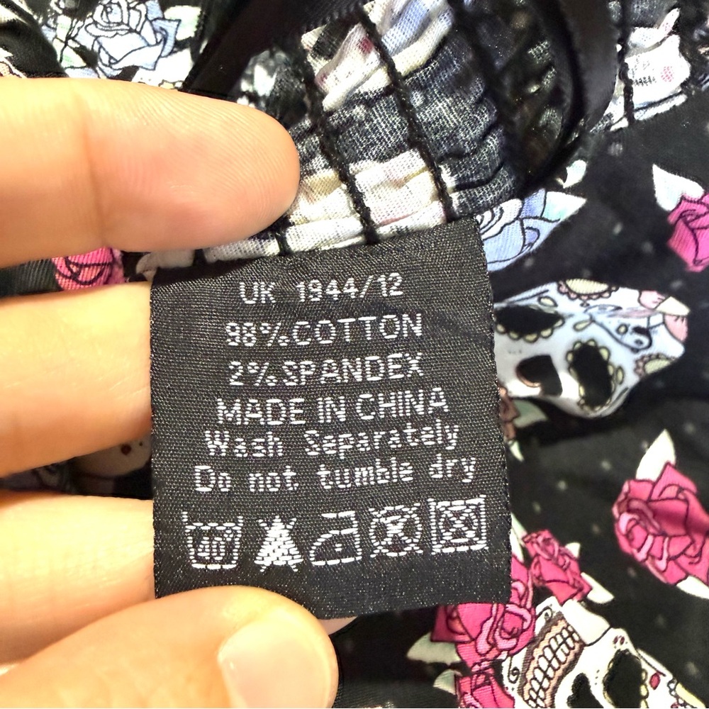 Hell Bunny Muertos 50s Style Smocked Swing Dress Dead Sugar Skull Print Ss M - Picture 10 of 12